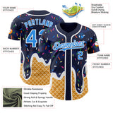 Custom Navy Electric Blue-White Ice Cream Waffle Foodie Dessert Authentic Baseball Jersey