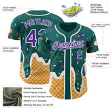 Custom Teal Purple-White Ice Cream Waffle Foodie Dessert Authentic Baseball Jersey