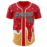 Custom Red Black-White Ice Cream Waffle Foodie Dessert Authentic Baseball Jersey