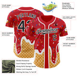 Custom Red Black-White Ice Cream Waffle Foodie Dessert Authentic Baseball Jersey