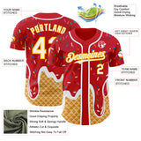 Custom Red White-Gold Ice Cream Waffle Foodie Dessert Authentic Baseball Jersey