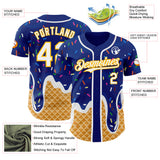 Custom Royal White-Gold Ice Cream Waffle Foodie Dessert Authentic Baseball Jersey