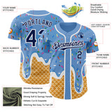 Custom Light Blue Navy-White Ice Cream Waffle Foodie Dessert Authentic Baseball Jersey