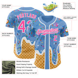 Custom Light Blue Pink-White Ice Cream Waffle Foodie Dessert Authentic Baseball Jersey