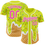 Custom Neon Yellow Pink-White Ice Cream Waffle Foodie Dessert Authentic Baseball Jersey