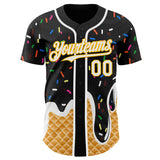 Custom Black White-Gold Ice Cream Waffle Foodie Dessert Authentic Baseball Jersey
