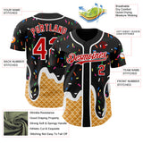 Custom Black Red-White Ice Cream Waffle Foodie Dessert Authentic Baseball Jersey