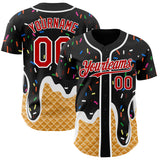 Custom Black Red-White Ice Cream Waffle Foodie Dessert Authentic Baseball Jersey