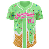Custom Pea Green Pink-White Ice Cream Waffle Foodie Dessert Authentic Baseball Jersey