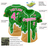 Custom Grass Green Pink-White Ice Cream Waffle Foodie Dessert Authentic Baseball Jersey