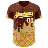 Custom Brown White-Gold Ice Cream Waffle Foodie Dessert Authentic Baseball Jersey