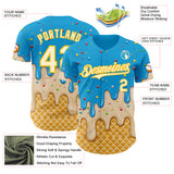 Custom Sky Blue White Cream-Gold Ice Cream Waffle Foodie Dessert Authentic Baseball Jersey