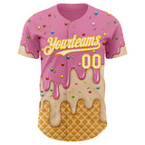 Custom Light Pink White-Gold Ice Cream Waffle Foodie Dessert Authentic Baseball Jersey