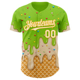 Custom Neon Green White-Gold Ice Cream Waffle Foodie Dessert Authentic Baseball Jersey