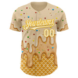 Custom Cream White-Gold Ice Cream Waffle Foodie Dessert Authentic Baseball Jersey
