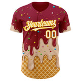 Custom Maroon White-Gold Ice Cream Waffle Foodie Dessert Authentic Baseball Jersey