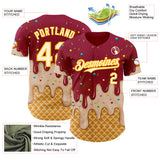 Custom Maroon White-Gold Ice Cream Waffle Foodie Dessert Authentic Baseball Jersey