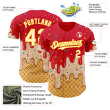 Custom Fire Red White-Gold Ice Cream Waffle Foodie Dessert Authentic Baseball Jersey