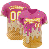 Custom Pink White-Gold Ice Cream Waffle Foodie Dessert Authentic Baseball Jersey
