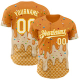 Custom Bay Orange White-Gold Ice Cream Waffle Foodie Dessert Authentic Baseball Jersey