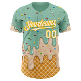 Custom Ice Blue White-Gold Ice Cream Waffle Foodie Dessert Authentic Baseball Jersey