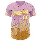 Custom Light Pink Cream-Gold Ice Cream Waffle Foodie Dessert Authentic Baseball Jersey