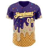 Custom Purple Cream-Gold Ice Cream Waffle Foodie Dessert Authentic Baseball Jersey