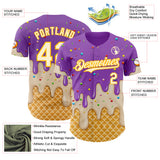 Custom Medium Purple Cream-Gold Ice Cream Waffle Foodie Dessert Authentic Baseball Jersey