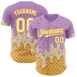 Custom Light Purple Cream-Gold Ice Cream Waffle Foodie Dessert Authentic Baseball Jersey