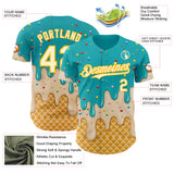 Custom Aqua Cream-Gold Ice Cream Waffle Foodie Dessert Authentic Baseball Jersey