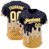 Custom Navy Cream-Gold Ice Cream Waffle Foodie Dessert Authentic Baseball Jersey