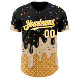 Custom Black Cream-Gold Ice Cream Waffle Foodie Dessert Authentic Baseball Jersey