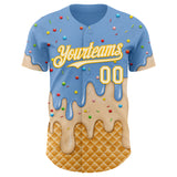 Custom Light Blue Cream-Gold Ice Cream Waffle Foodie Dessert Authentic Baseball Jersey