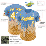 Custom Light Blue Cream-Gold Ice Cream Waffle Foodie Dessert Authentic Baseball Jersey