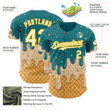 Custom Teal Cream-Gold Ice Cream Waffle Foodie Dessert Authentic Baseball Jersey