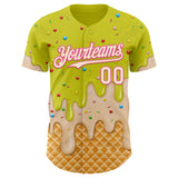 Custom Neon Yellow Cream-Pink Ice Cream Waffle Foodie Dessert Authentic Baseball Jersey