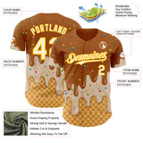 Custom Chocolate Brown Cream-Gold Ice Cream Waffle Foodie Dessert Authentic Baseball Jersey