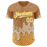 Custom Tan Cream-Gold Ice Cream Waffle Foodie Dessert Authentic Baseball Jersey