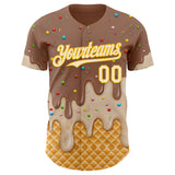Custom Caramel Brown Cream-Gold Ice Cream Waffle Foodie Dessert Authentic Baseball Jersey
