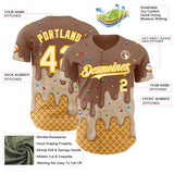Custom Caramel Brown Cream-Gold Ice Cream Waffle Foodie Dessert Authentic Baseball Jersey
