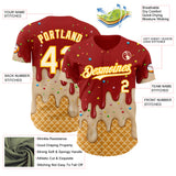 Custom Red Cream-Gold Ice Cream Waffle Foodie Dessert Authentic Baseball Jersey