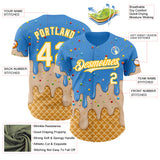 Custom Electric Blue Cream-Gold Ice Cream Waffle Foodie Dessert Authentic Baseball Jersey