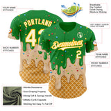 Custom Light Kelly Green Cream-Gold Ice Cream Waffle Foodie Dessert Authentic Baseball Jersey