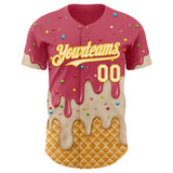 Custom Medium Red Cream-Gold Ice Cream Waffle Foodie Dessert Authentic Baseball Jersey