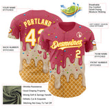 Custom Medium Red Cream-Gold Ice Cream Waffle Foodie Dessert Authentic Baseball Jersey