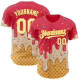 Custom Coral Red Cream-Gold Ice Cream Waffle Foodie Dessert Authentic Baseball Jersey
