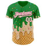 Custom Light Kelly Green Cream-Pink Ice Cream Waffle Foodie Dessert Authentic Baseball Jersey