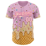 Custom Light Pink Cream-Pink Ice Cream Waffle Foodie Dessert Authentic Baseball Jersey
