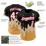 Custom Black Cream-Pink Ice Cream Waffle Foodie Dessert Authentic Baseball Jersey