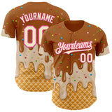Custom Chocolate Brown Cream-Pink Ice Cream Waffle Foodie Dessert Authentic Baseball Jersey